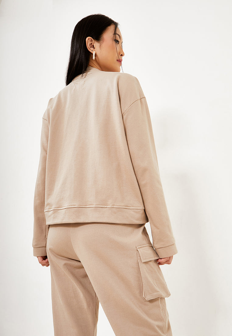 Best Price ~ JUN  Sweatshirt Pocket Crop Jacket - Mocca