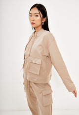 Best Price ~ JUN  Sweatshirt Pocket Crop Jacket - Mocca