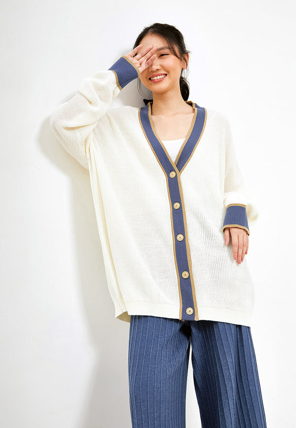Restock ~ TOMOKO Color Knitted Long Cardigan - White Blue