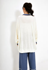Restock ~ TOMOKO Color Knitted Long Cardigan - White Blue