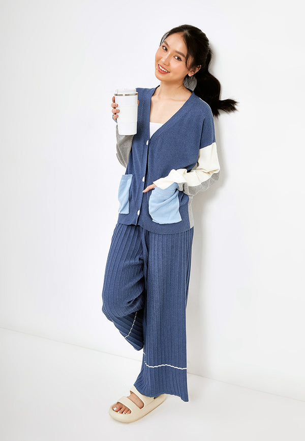 Deals ~ TOMOKO Pocket Color Knitted Cardigan - Blue Denim