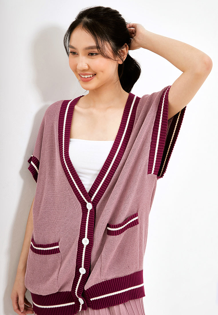 Best Price ~ TOMOKO Color Knitted Vest - Dusty Rose