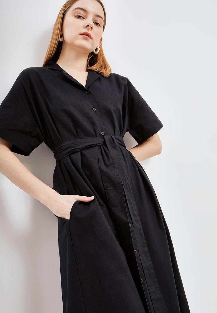 Best Price ~ SATOMI Linen Long Dress - Black