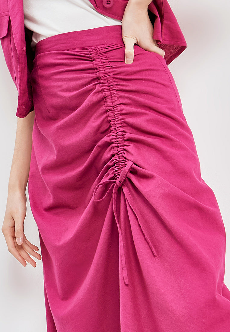 Deals ~ MIYU Drawstring Midi Skirt - Fuchsia