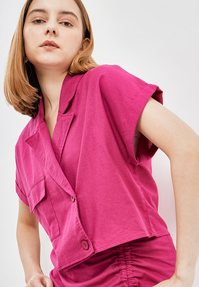 Deals ~ MIYU Linen Blazer Shirt - Fuchsia